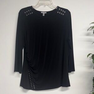 Chic Black Long Sleeve Top with Grommet Accents